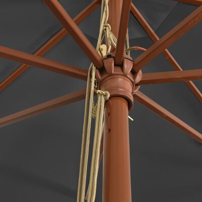 vidaXL Градински чадър с дървен прът, антрацит, 400x273 см
