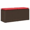vidaXL Градинска пейка с възглавница Кафява 110x40x44 cm Поли ратан
