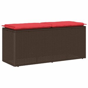 vidaXL Градинска пейка с възглавница Кафява 110x40x44 cm Поли ратан