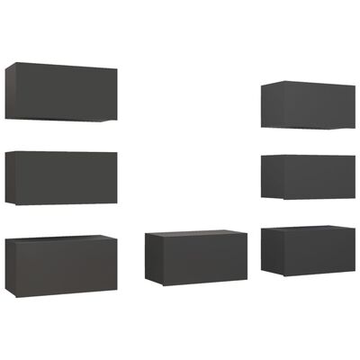 vidaXL ТВ шкафове, 7 бр, сиви, 30,5x30x60 см, ПДЧ