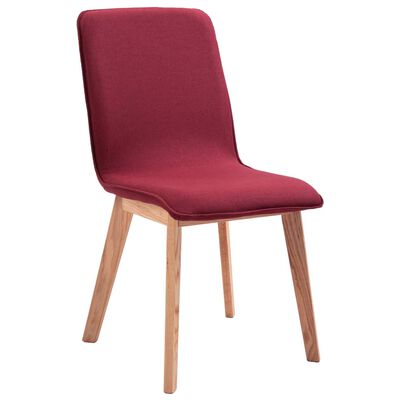 vidaXL Трапезни столове, 4 бр, червен плат и дъбова дървесина масив