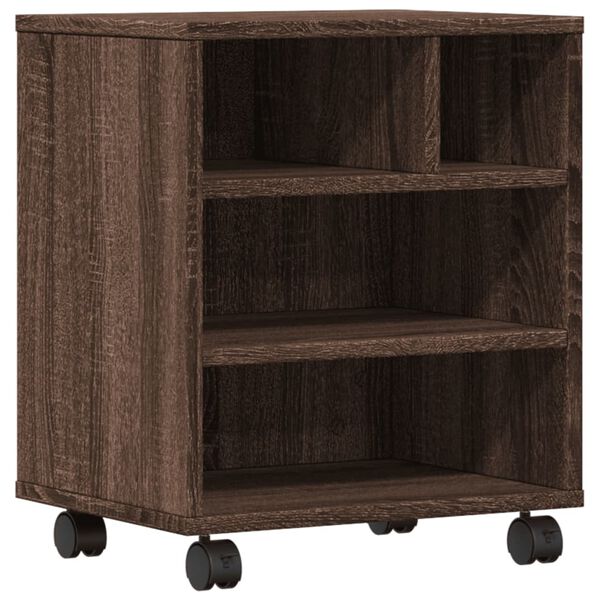 vidaXL Стойка за принтер с колелца, кафяв дъб, 41x32x48 см