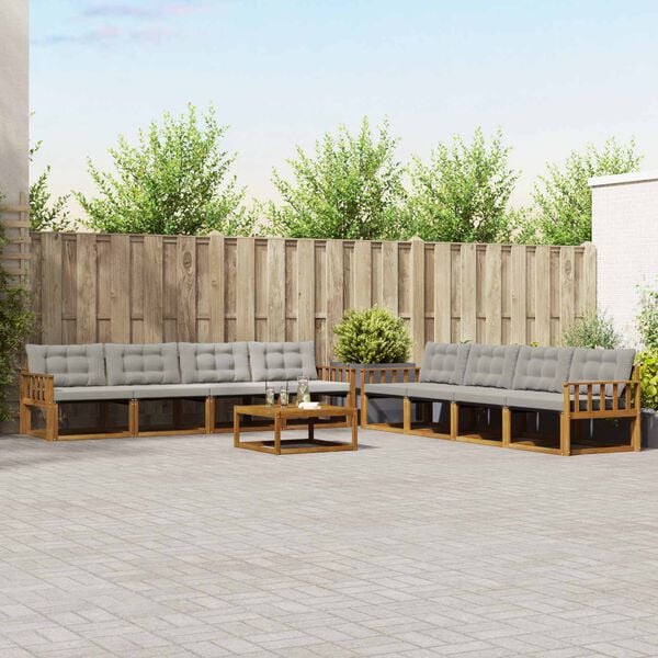 vidaXL Комплект дивани за открито 9 pcs Естествено и светло сиво