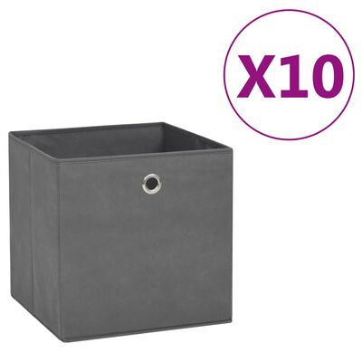 vidaXL Кутии за съхранение, 10 бр, нетъкан текстил, 28x28x28 см, сиви