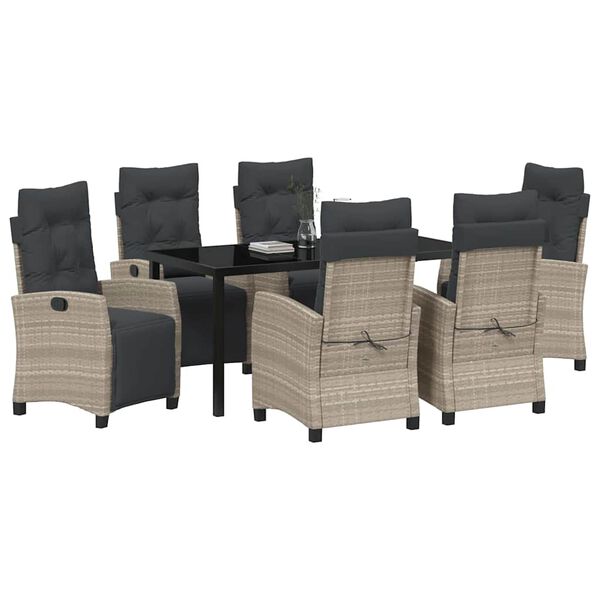 vidaXL Комплект за хранене в градината 7 pcs Светлосиво полиратан