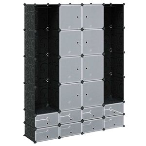 vidaXL Модулен шкаф с 18 отделения, черно и бяло, 37x146x180,5 см