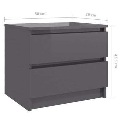 vidaXL Нощно шкафче, сив гланц, 50x39x43,5 см, ПДЧ