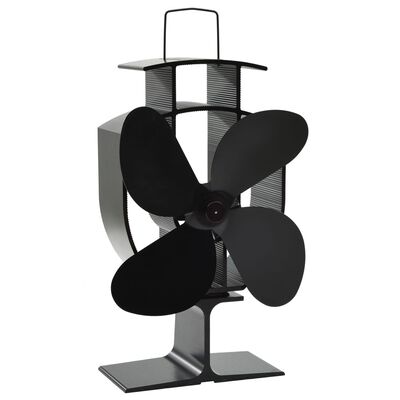 vidaXL Вентилатор за печка за топъл въздух, 4 перки, черен