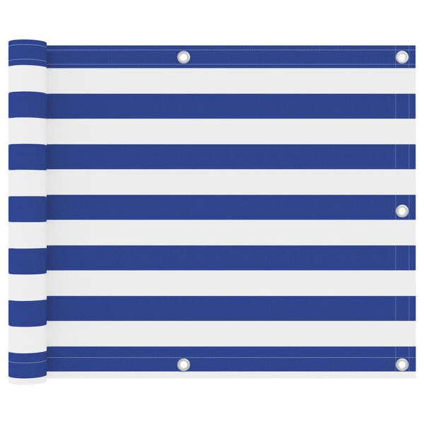 vidaXL Балконски параван, бяло и синьо, 75x500 см, оксфорд плат