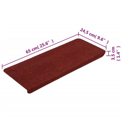 vidaXL Самозалепващи стелки за стълби, 15 бр, 65x24,5x3,5 см, червени