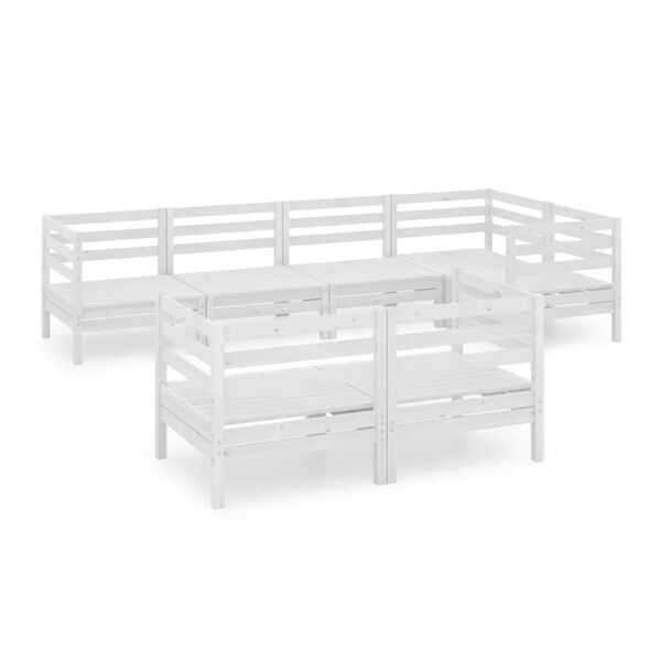 vidaXL Градински лаундж комплект, 7 части, бял, бор масив