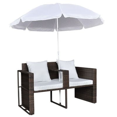 vidaXL Градинско легло с чадър, кафяво, полиратан