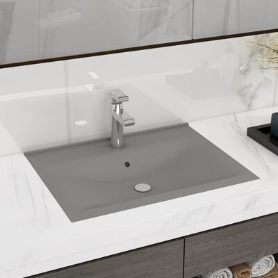 vidaXL Луксозна мивка с отвор за кран светлосив мат 60x46 см керамика