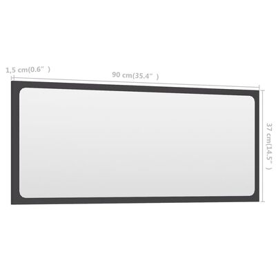 vidaXL Огледало за баня, сиво, 90x1,5x37 см, ПДЧ