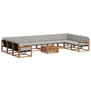 vidaXL Комплект дивани за открито 11 pcs Естествено и светло сиво