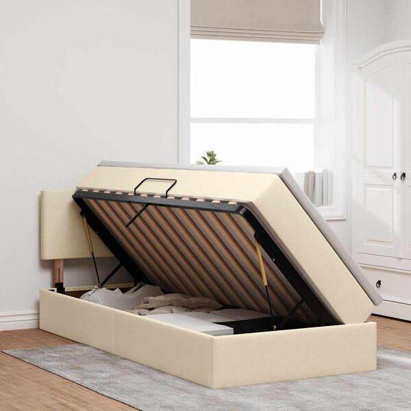 vidaXL Легло с място за съхранение и LED Кремав 90 x 200 cm текстил
