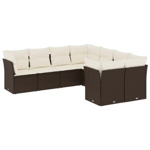 vidaXL Градински комплект с възглавници, 8 части, кафяв, полиратан