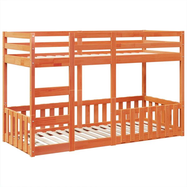 vidaXL Двуетажно легло, восъчнокафяво, 90x190 см, борово дърво масив