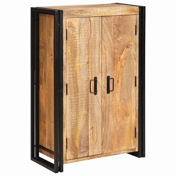 vidaXL Витрина с врати Кафяво Масивно грубо мангово дърво и метал