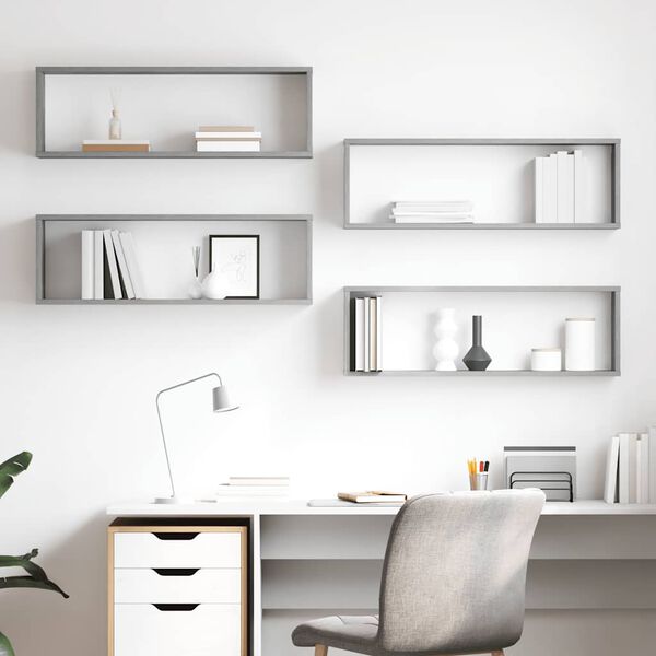 vidaXL Стенни рафтове 4 бр бетонно сиви 80x15x26,5 см инженерно дърво