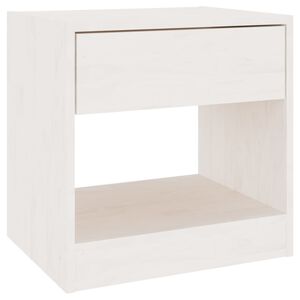 vidaXL Нощно шкафче, бяло, 40x31x40 см, борово дърво масив