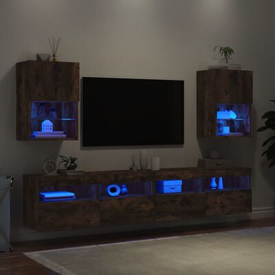 vidaXL ТВ шкафове с LED осветление, 2 бр, опушен дъб, 40,5x30x60 см