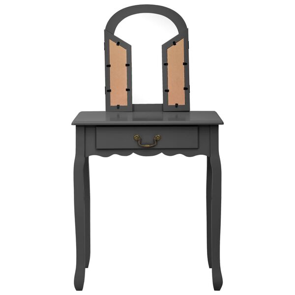 vidaXL Тоалетка с табуретка, сива, 65x36x128 см, пауловния, МДФ