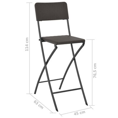 vidaXL Сгъваеми бар столове, 2 бр, HDPE и стомана, кафяви, ратанов вид