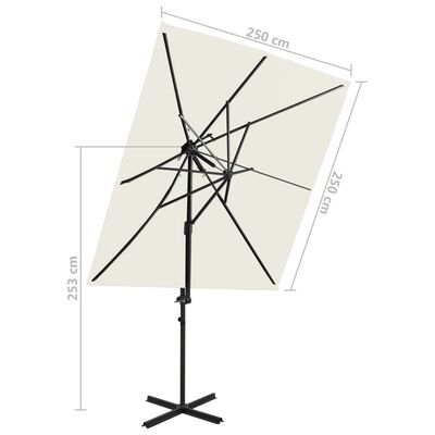 vidaXL Градински чадър чупещо рамо с двоен покрив пясъчен 250x250 см