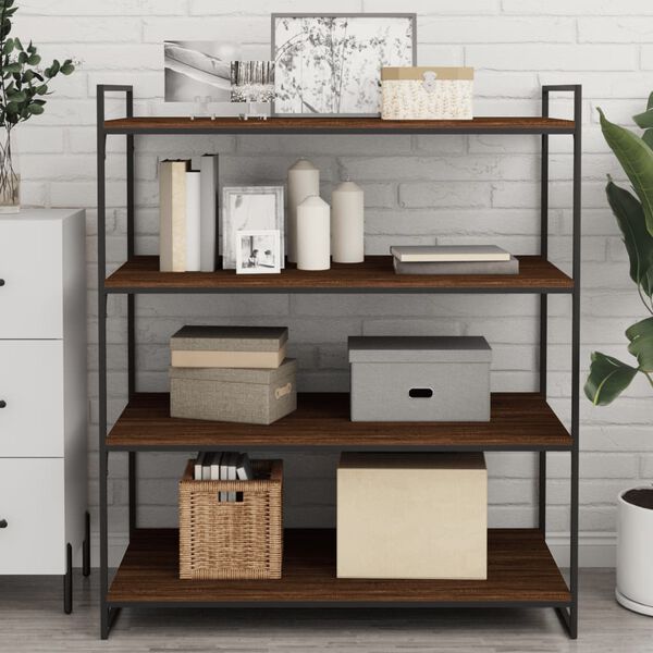 vidaXL Стенни рафтове 4 бр кафяв дъб 100x50x1,5 см инженерно дърво