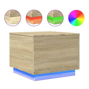 vidaXL Маса за кафе с LED осветление, сонома дъб, 50x50x40 см