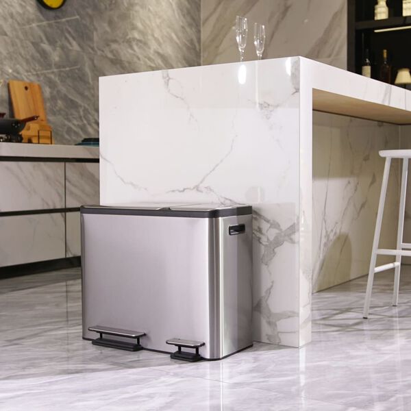 EKO Кош с педал "EcoCasa" 3x15 л матово сребристо