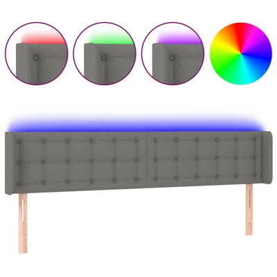 vidaXL LED горна табла за легло, тъмносива, 183x16x78/88 см, плат