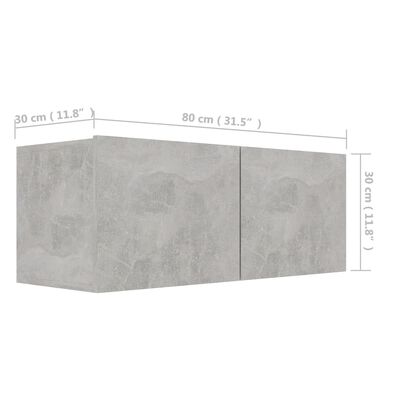 vidaXL ТВ шкаф, бетонно сив, 80x30x30 см, ПДЧ