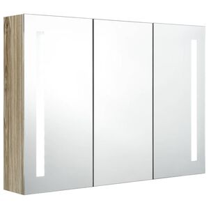 vidaXL LED шкаф с огледало за баня, 89x14x62 см, цвят дъб