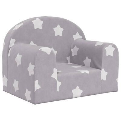 vidaXL Детско диванче, светлосиво, със звездички, мек плюш