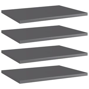 vidaXL Рафтове за етажерка, 4 бр, сив гланц, 40x30x1,5 см, ПДЧ