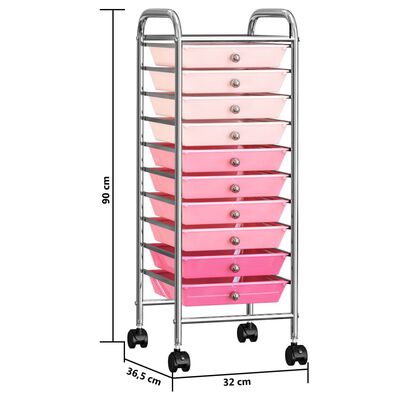vidaXL Мобилна количка за съхранение с 10 чекмеджета розова пластмаса