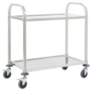 vidaXL Кухненска количка с 2 рафта, 96,5x55x90 см, неръждаема стомана