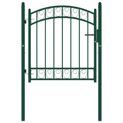 vidaXL Оградна врата с арковидна горна част стомана 100x100 см зелена