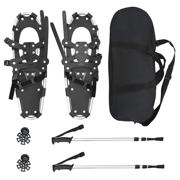 vidaXL 3 в 1 снегоходки с туристически пръчки Сребрист и Черен 25 инча