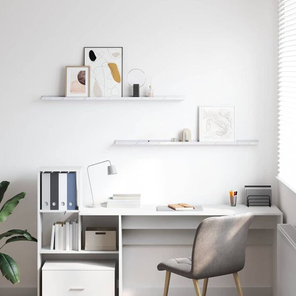 vidaXL Стенен рафт 2 pcs Бял мрамор 115 x 9 x 3 cm Инженерно дърво