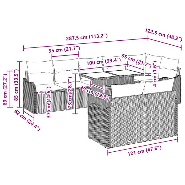 vidaXL Градински Софа Комплект 9 pcs Светлосиво Полипропилен Ратан