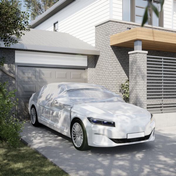 vidaXL Половин покривало за кола, с кукички, сребристо, L