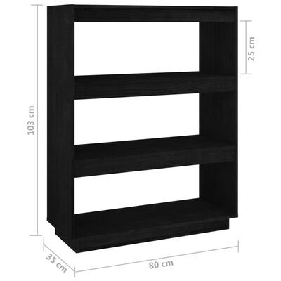 vidaXL Библиотека/разделител за стая, черна, 80x35x103 см, бор масив