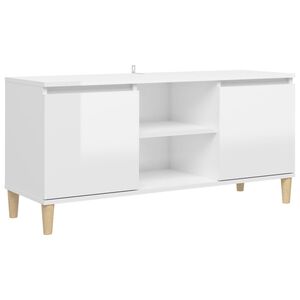 vidaXL ТВ шкаф с крака от масивно дърво, бял гланц, 103,5x35x50 см