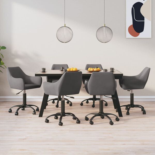 vidaXL Въртящи се трапезни столове, 6 бр, тъмносиви, кадифе