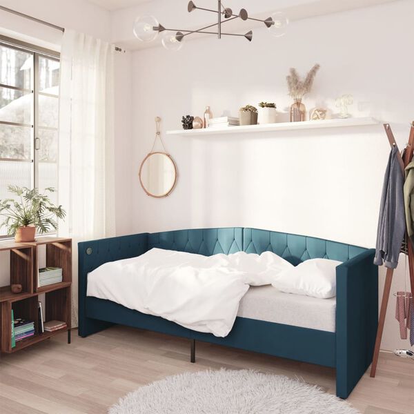 vidaXL Дневно легло с матрак, USB, синьо кадифе, 90х200 см