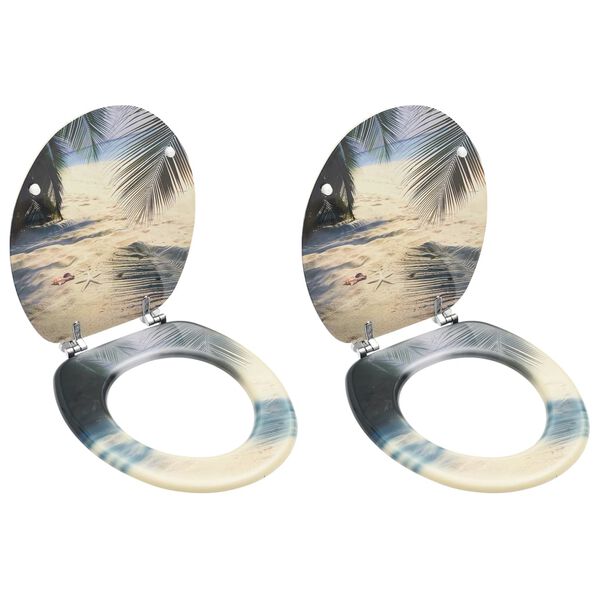 vidaXL WC тоалетни седалки с капак, 2 бр, МДФ, дизайн на плаж
