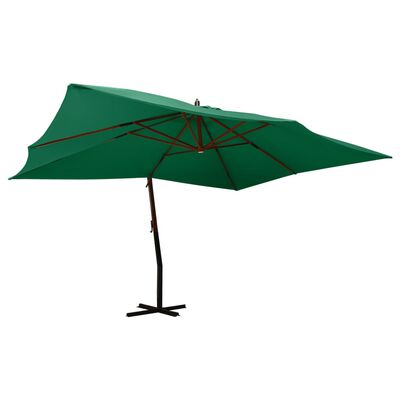 vidaXL Конзолен чадър с дървен прът, 400x300 см, зелен